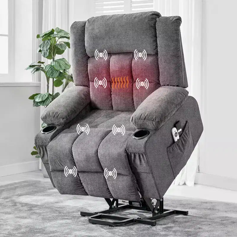 Grand fauteuil inclinable électrique GustoWave pour adulte avec chauffage et massage, fauteuil inclinable en tissu surdimensionné pour salon avec position infinie