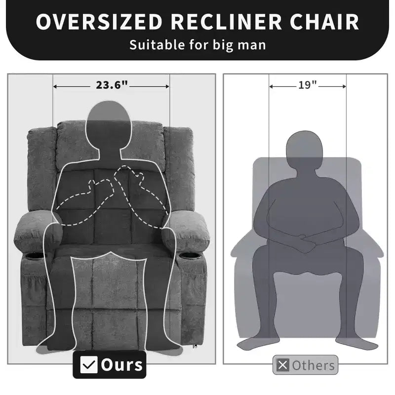 Grand fauteuil inclinable électrique GustoWave pour adulte avec chauffage et massage, fauteuil inclinable en tissu surdimensionné pour salon avec position infinie