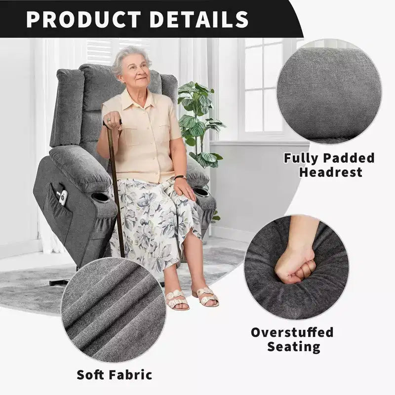 Grand fauteuil inclinable électrique GustoWave pour adulte avec chauffage et massage, fauteuil inclinable en tissu surdimensionné pour salon avec position infinie