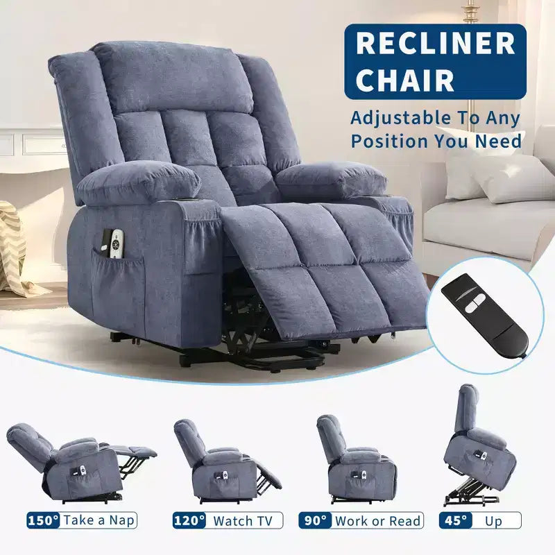 Grand fauteuil inclinable électrique GustoWave pour adulte avec chauffage et massage, fauteuil inclinable en tissu surdimensionné pour salon avec position infinie