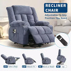 Grand fauteuil inclinable électrique GustoWave pour adulte avec chauffage et massage, fauteuil inclinable en tissu surdimensionné pour salon avec position infinie