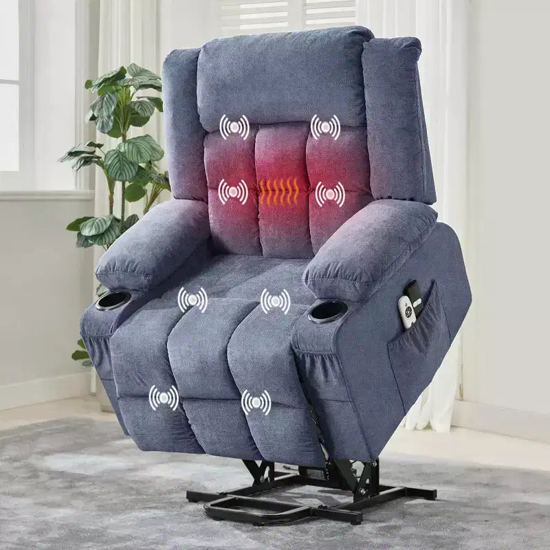 Grand fauteuil inclinable électrique GustoWave pour adulte avec chauffage et massage, fauteuil inclinable en tissu surdimensionné pour salon avec position infinie