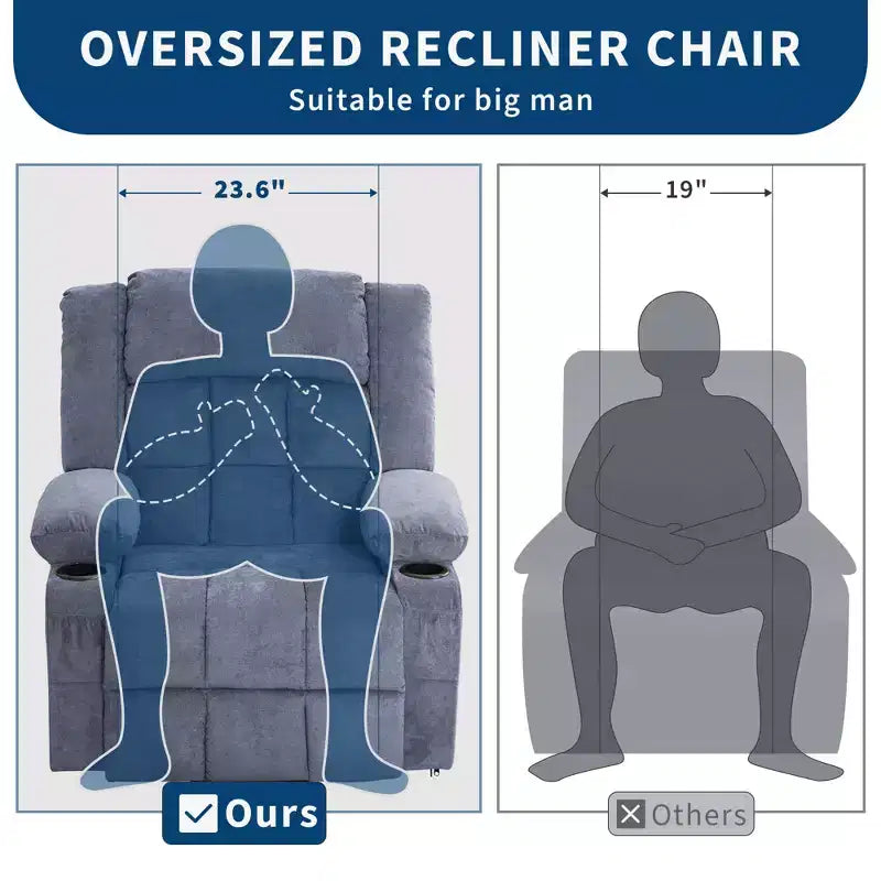 Grand fauteuil inclinable électrique GustoWave pour adulte avec chauffage et massage, fauteuil inclinable en tissu surdimensionné pour salon avec position infinie