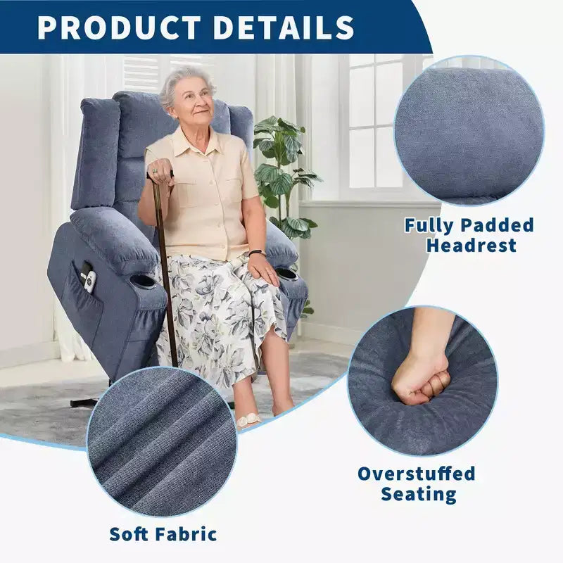 Grand fauteuil inclinable électrique GustoWave pour adulte avec chauffage et massage, fauteuil inclinable en tissu surdimensionné pour salon avec position infinie
