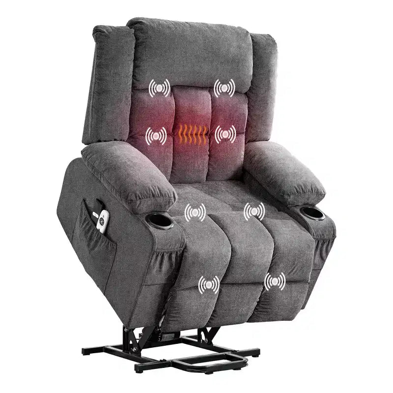 Grand fauteuil inclinable électrique GustoWave pour adulte avec chauffage et massage, fauteuil inclinable en tissu surdimensionné pour salon avec position infinie