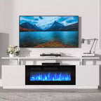 Modern Fireplace TV Stand with Dual Control, 12 Flame Colors, Ember Bed, Ample Storage, Cable Management  70 Media Console for Living Room, White