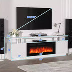 Meuble TV moderne avec foyer à double commande, 12 couleurs de flamme, lit de braises, grand espace de rangement, gestion des câbles, console multimédia de 70 pouces pour salon, blanc
