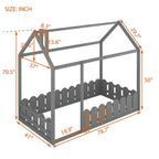 Cadre de lit Montessori jumeau Bellemave pour enfants, lit cabane en bois avec clôture, lit de tout-petit au ras du sol, gris