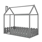 Cadre de lit Montessori jumeau Bellemave pour enfants, lit cabane en bois avec clôture, lit de tout-petit au ras du sol, gris