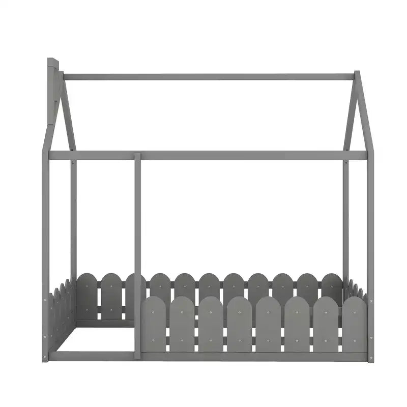 Cadre de lit Montessori jumeau Bellemave pour enfants, lit cabane en bois avec clôture, lit de tout-petit au ras du sol, gris