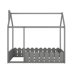Cadre de lit Montessori jumeau Bellemave pour enfants, lit cabane en bois avec clôture, lit de tout-petit au ras du sol, gris
