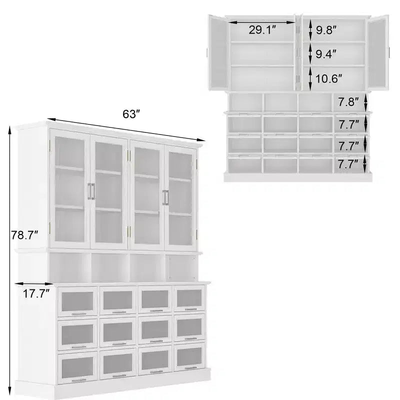 Famapy Meuble de cuisine et garde-manger multifonctionnel, meuble de rangement alimentaire grande capacité avec portes vitrées, organisation et présentation faciles pour la cuisine à la maison