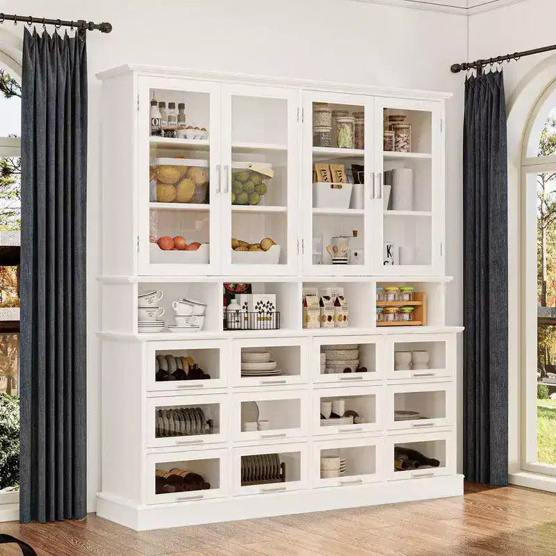 Famapy Meuble de cuisine et garde-manger multifonctionnel, meuble de rangement alimentaire grande capacité avec portes vitrées, organisation et présentation faciles pour la cuisine à la maison