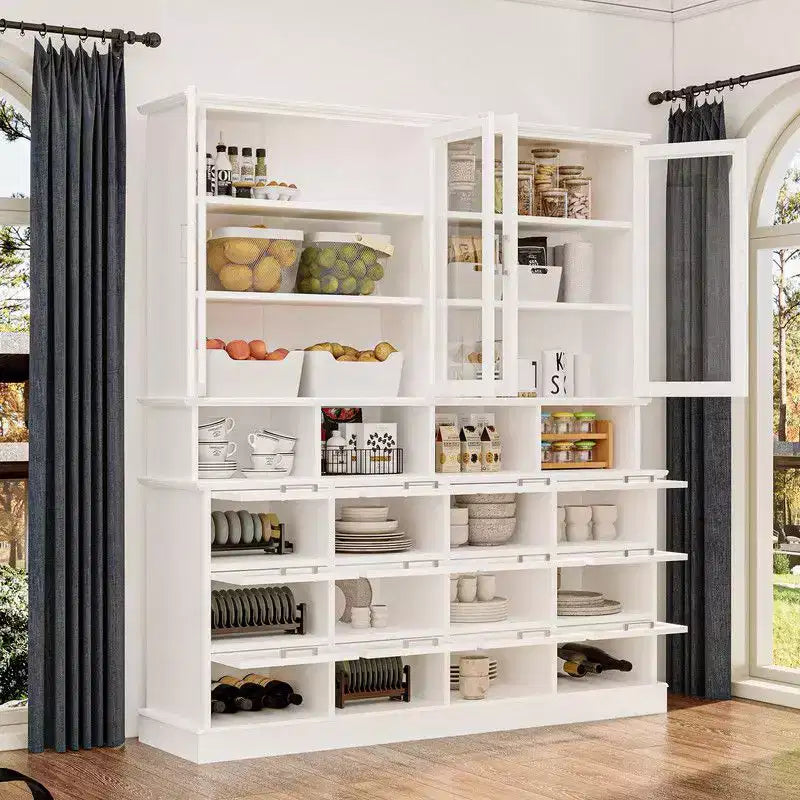 Famapy Meuble de cuisine et garde-manger multifonctionnel, meuble de rangement alimentaire grande capacité avec portes vitrées, organisation et présentation faciles pour la cuisine à la maison