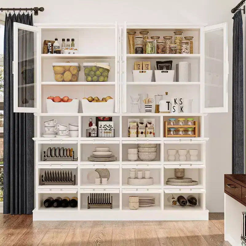 Famapy Meuble de cuisine et garde-manger multifonctionnel, meuble de rangement alimentaire grande capacité avec portes vitrées, organisation et présentation faciles pour la cuisine à la maison