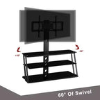 Meuble TV multifonction noir réglable en hauteur et en angle - Verre trempé avec pivot et gestion des câbles