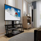 Meuble TV multifonction noir réglable en hauteur et en angle - Verre trempé avec pivot et gestion des câbles
