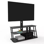 Meuble TV multifonction noir réglable en hauteur et en angle - Verre trempé avec pivot et gestion des câbles