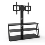 Meuble TV multifonction noir réglable en hauteur et en angle - Verre trempé avec pivot et gestion des câbles