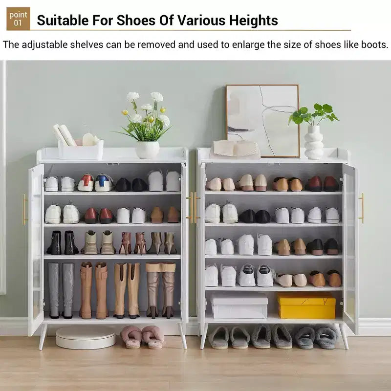 Meuble à chaussures COZONY avec portes en verre, étagère à chaussures à 5 niveaux avec pieds robustes, organisateur de chaussures d'entrée