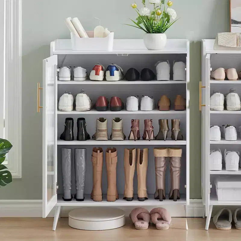 Meuble à chaussures COZONY avec portes en verre, étagère à chaussures à 5 niveaux avec pieds robustes, organisateur de chaussures d'entrée