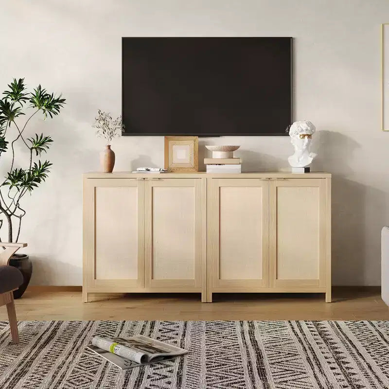 COZONY 34 Buffet Bahut en Rotin avec Étagères Réglables, Meuble de Rangement Autonome pour Salle à Manger, Cuisine, Couloir, Décoration Bohème