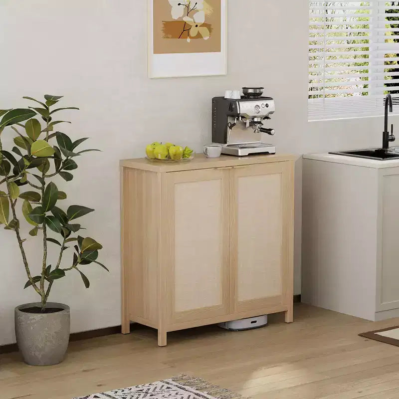 COZONY 34 Buffet Bahut en Rotin avec Étagères Réglables, Meuble de Rangement Autonome pour Salle à Manger, Cuisine, Couloir, Décoration Bohème