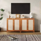 COZONY 34 Buffet Bahut en Rotin avec Étagères Réglables, Meuble de Rangement Autonome pour Salle à Manger, Cuisine, Couloir, Décoration Bohème