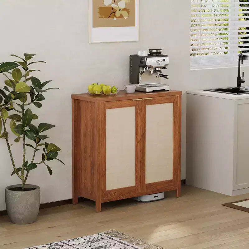 COZONY 34 Buffet Bahut en Rotin avec Étagères Réglables, Meuble de Rangement Autonome pour Salle à Manger, Cuisine, Couloir, Décoration Bohème