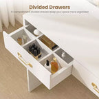 Coiffeuse Acekool avec miroir, station de recharge, 3 tiroirs, meuble et étagères ouvertes, coiffeuse pour chambre, blanche
