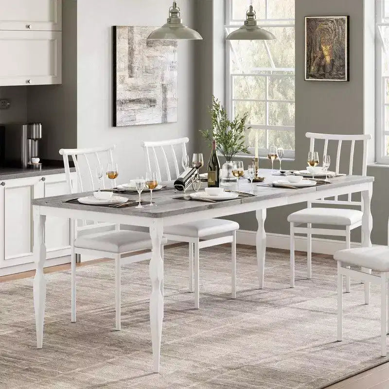 Table de salle à manger rectangulaire pour 6 personnes, table de cuisine rustique de 180 cm avec grand plateau