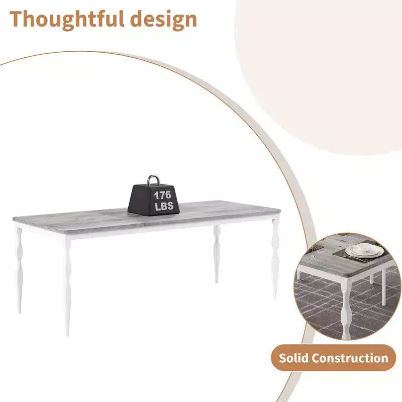 Table de salle à manger rectangulaire pour 6 personnes, table de cuisine rustique de 180 cm avec grand plateau