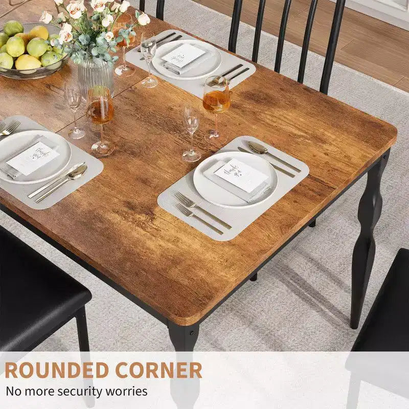 Table de salle à manger rectangulaire pour 6 personnes, table de cuisine rustique de 180 cm avec grand plateau