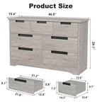 Commode à 7 tiroirs pour chambre à coucher, commode en bois de 118,9 cm de large avec poignées encastrées, organisateur de rangement pour vêtements, meuble TV pour couloir