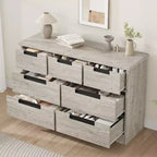 Commode à 7 tiroirs pour chambre à coucher, commode en bois de 118,9 cm de large avec poignées encastrées, organisateur de rangement pour vêtements, meuble TV pour couloir