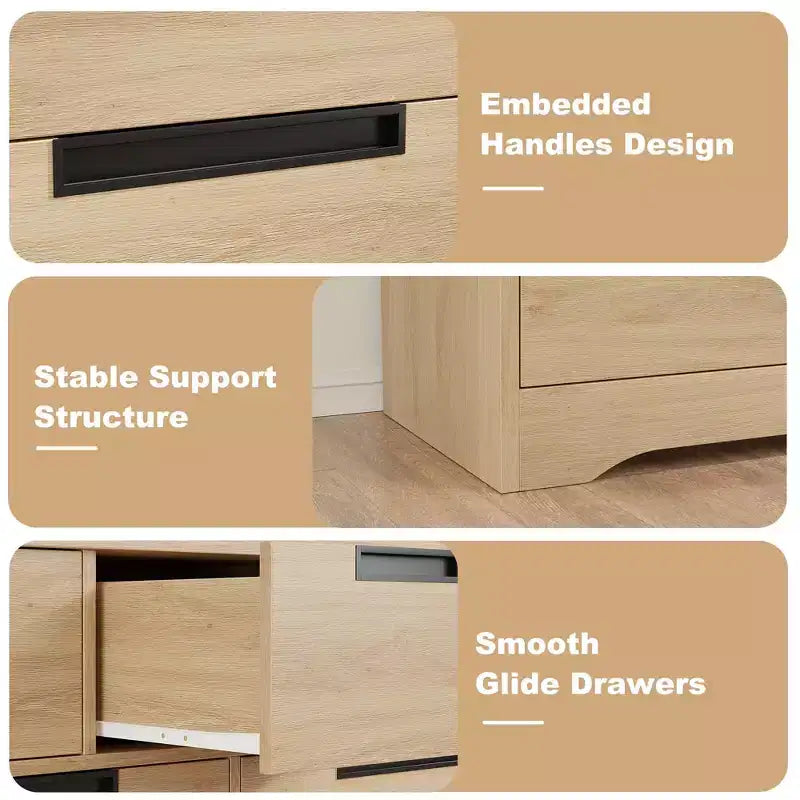 Commode à 7 tiroirs pour chambre à coucher, commode en bois de 118,9 cm de large avec poignées encastrées, organisateur de rangement pour vêtements, meuble TV pour couloir