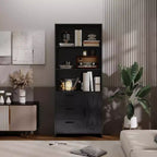 Acekool 6-Tier Bookshelf with Door and 3 Drawers, 71 Tall Bookcase, 3 Open Shelves, Storage Cabinet, for Home Office or Bedroom