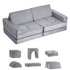 VEVOR Modular Kids Play Couch, Sectional Toddler Sofa with Armrests, 28D Sponge & Short Pile, Convertible Kids Modular Couch, 14 Pcs, Gray
