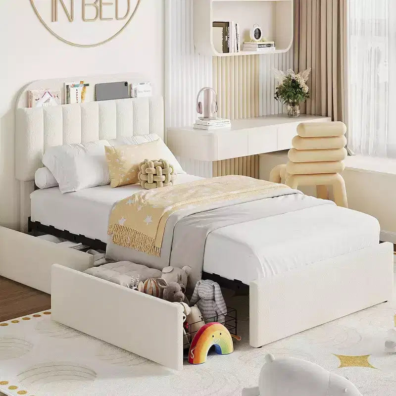 Cadre de lit double/double XL COZONY avec tiroirs de rangement