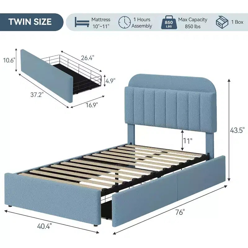 Cadre de lit double/double XL COZONY avec tiroirs de rangement