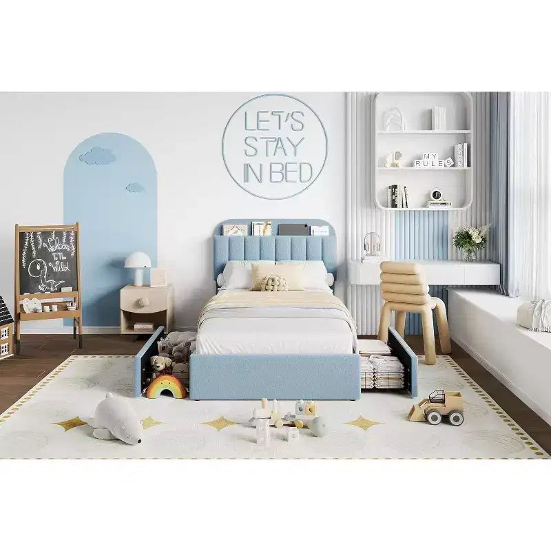 Cadre de lit double/double XL COZONY avec tiroirs de rangement