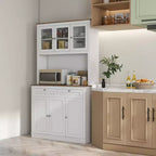 Okak 71in – Meuble de rangement moderne pour garde-manger, armoire haute sur pied avec huche, 2 tiroirs et 5 portes, meuble de rangement pour cuisine, blanc