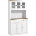 Okak 71in – Meuble de rangement moderne pour garde-manger, armoire haute sur pied avec huche, 2 tiroirs et 5 portes, meuble de rangement pour cuisine, blanc