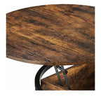 Table basse ronde relevable avec rangement et compartiment caché, petite table centrale de ferme en bois