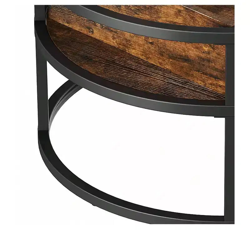 Table basse ronde relevable avec rangement et compartiment caché, petite table centrale de ferme en bois