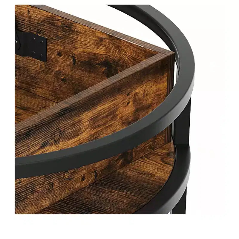 Table basse ronde relevable avec rangement et compartiment caché, petite table centrale de ferme en bois