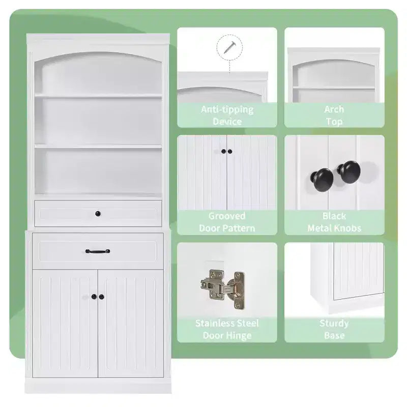 Meuble de rangement de salle de bain Okak en blanc mat avec 3 étagères, 2 tiroirs et 2 portes, armoire de salle de bain anti-basculement