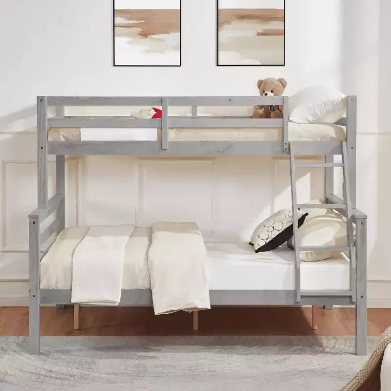 Lit superposé MAYEERTY deux places avec échelle, cadre en bois avec barrière de sécurité haute pour enfants, pas besoin de sommier.