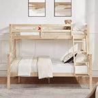 Lit superposé MAYEERTY deux places avec échelle, cadre en bois avec barrière de sécurité haute pour enfants, pas besoin de sommier.