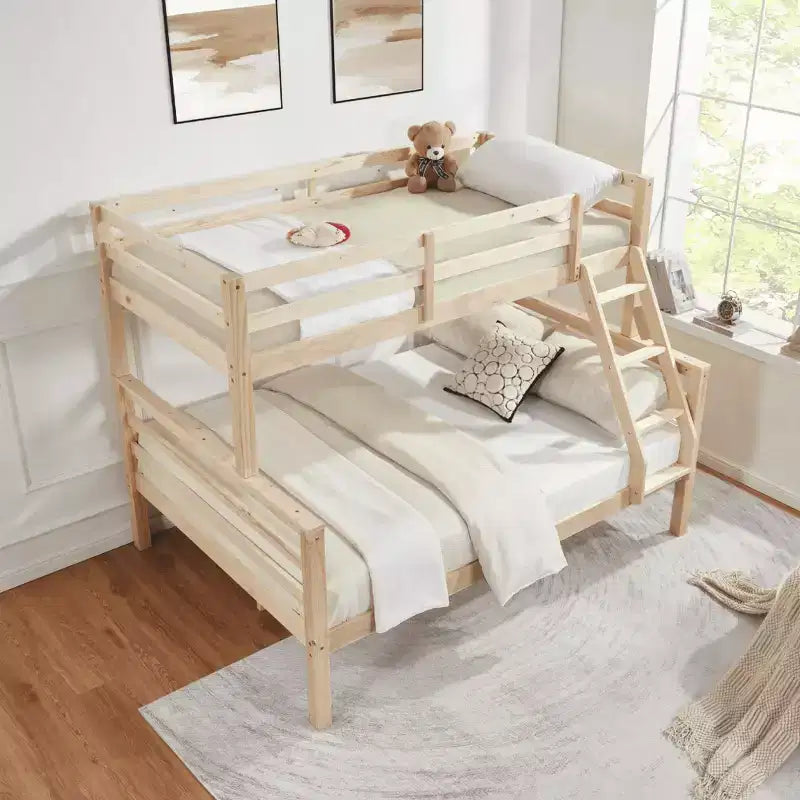 Lit superposé MAYEERTY deux places avec échelle, cadre en bois avec barrière de sécurité haute pour enfants, pas besoin de sommier.